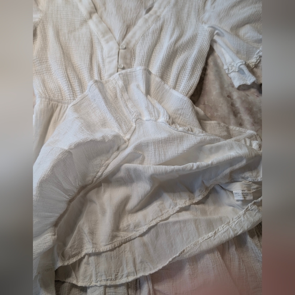 Here Comes The Sun White Ruffle Mini Dress Sz Small - Picture 9 of 12